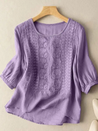 Ginevra Embroidered Blouse with Puff Sleeves