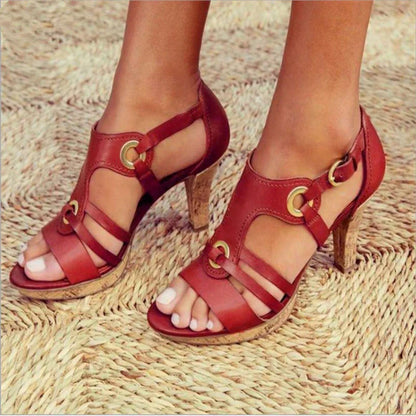 Arsinoe Block Heel Sandals with Open Toe and Straps