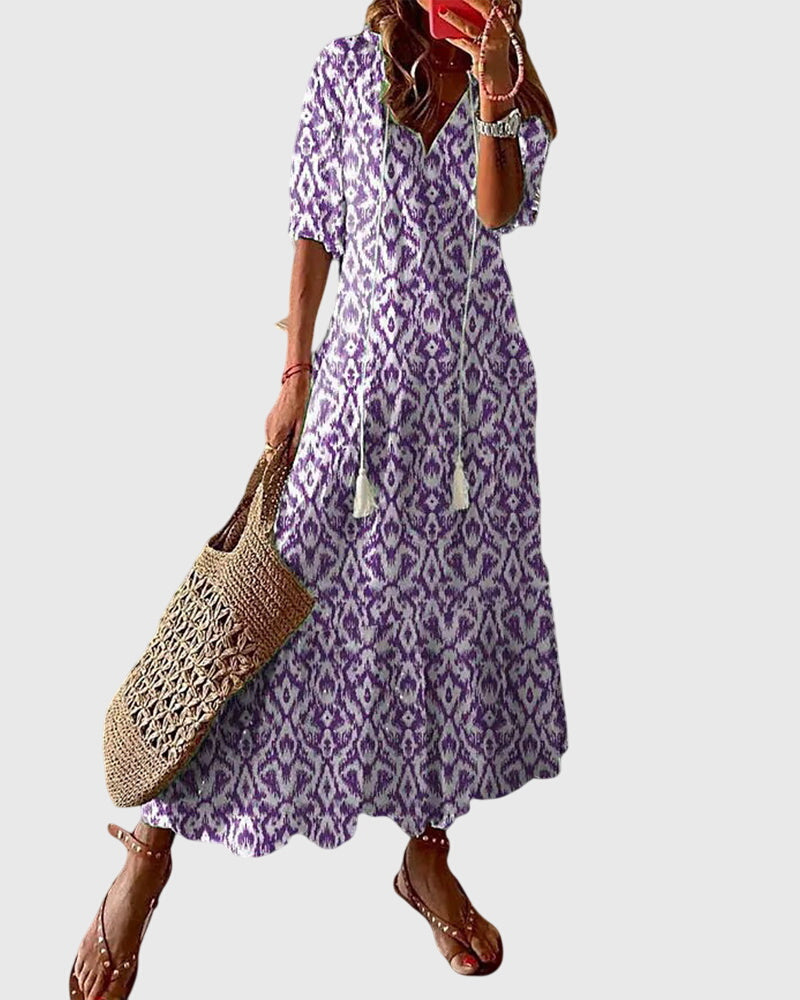 Caterina Ikat Midi Dress with V-Neck