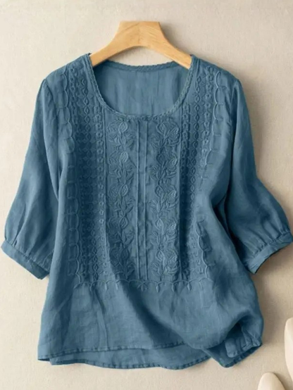 Ginevra Embroidered Blouse with Puff Sleeves