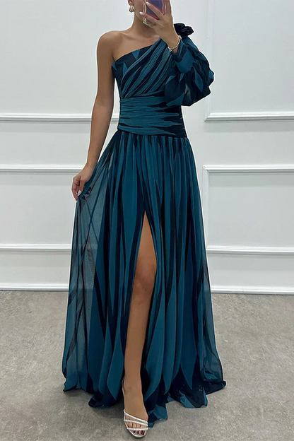 Liutgard Striped Wedding Guest One-Shoulder Maxi Dress