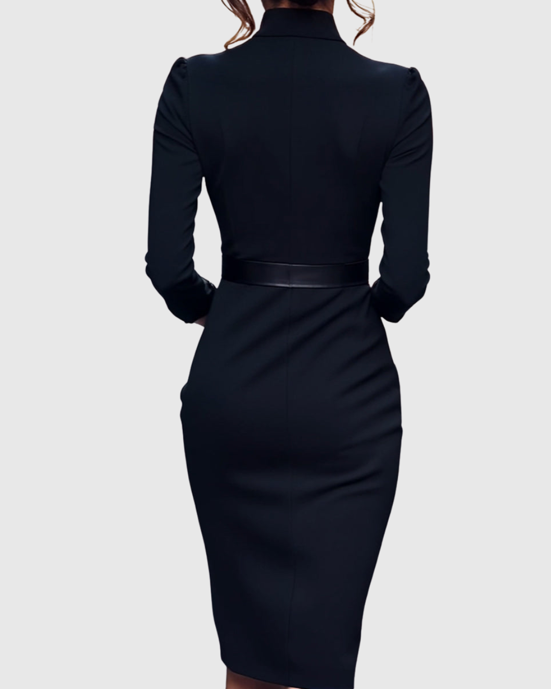Onenn Belted V-Neck Long Sleeve Midi Dress