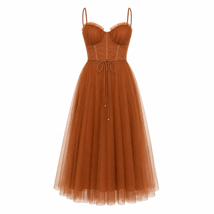 Celeste Tulle Midi Dress with Sweetheart Neckline