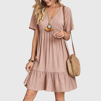 Iacoba V-Neck Short Sleeve A-Line Dress