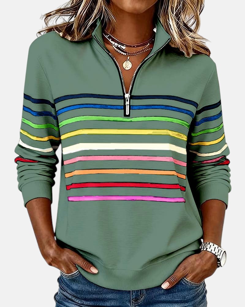 Thordis Striped Half-Zip Sweatshirt