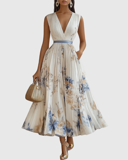 Belisa Pleated Maxi Dress with V-Neck