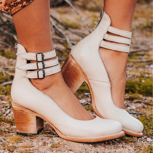 Borghild Block Heel Ankle Strap Booties
