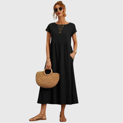 Karitas A-Line Midi Dress with Short Sleeves