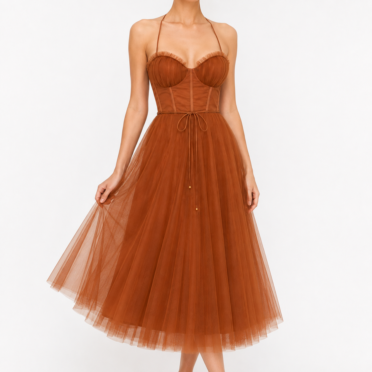 Celeste Tulle Midi Dress with Sweetheart Neckline