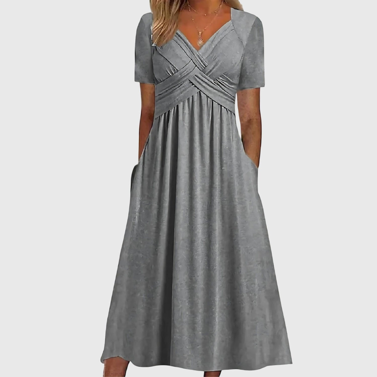 Haudree Wrap V-Neck Midi Dress