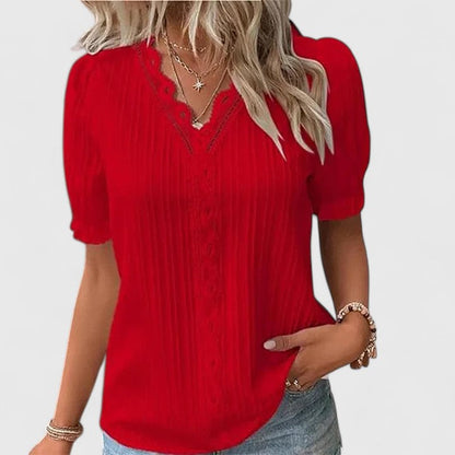 Saurimonda V-Neck Short Sleeve Blouse