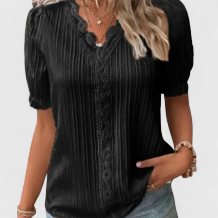 Saurimonda V-Neck Short Sleeve Blouse