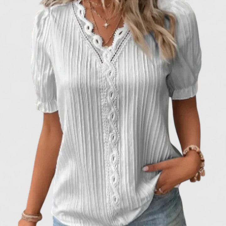 Saurimonda V-Neck Short Sleeve Blouse