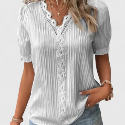 Saurimonda V-Neck Short Sleeve Blouse