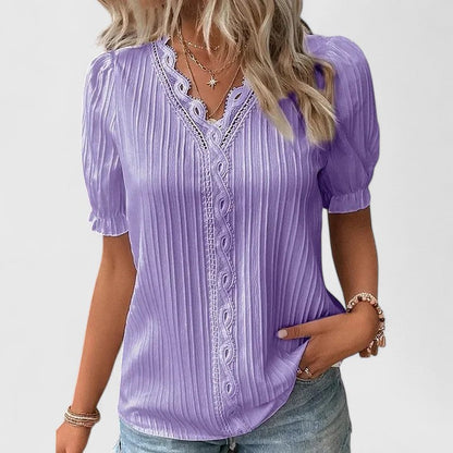 Saurimonda V-Neck Short Sleeve Blouse