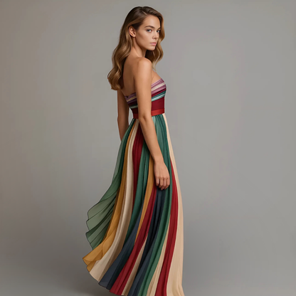 Dionysie Strapless Pleated Chiffon Maxi Dress