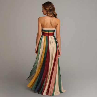 Dionysie Strapless Pleated Chiffon Maxi Dress