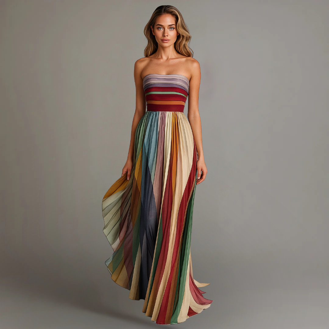 Dionysie Strapless Pleated Chiffon Maxi Dress