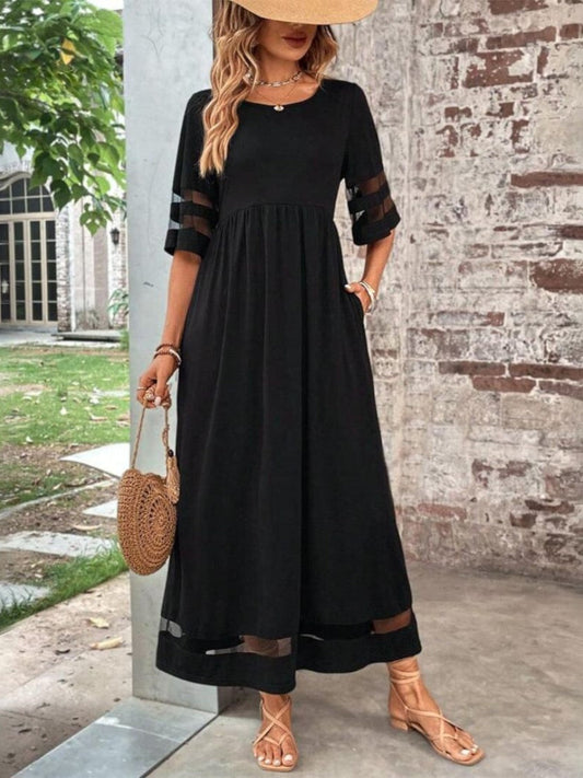 Jurate Midi A-Line Dress with Sheer Sleeves