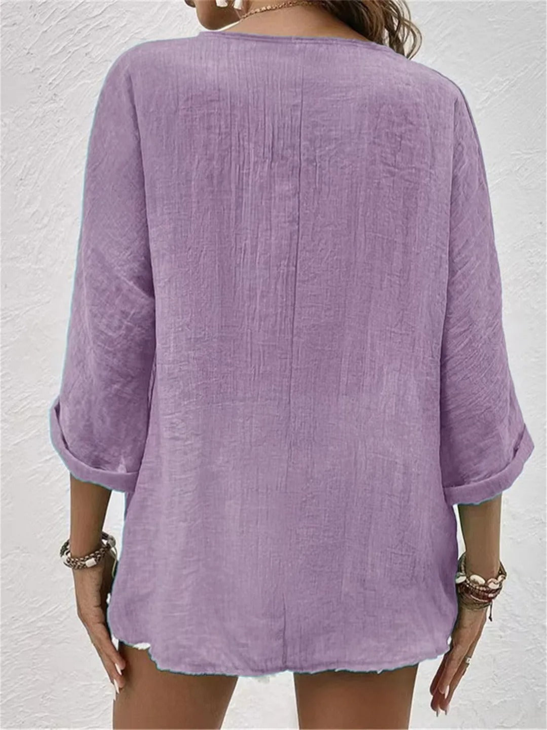 Edeline V-Neck Button-Front Long Sleeve Blouse
