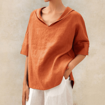 Mahaude Linen V-Neck Hooded Tunic Top