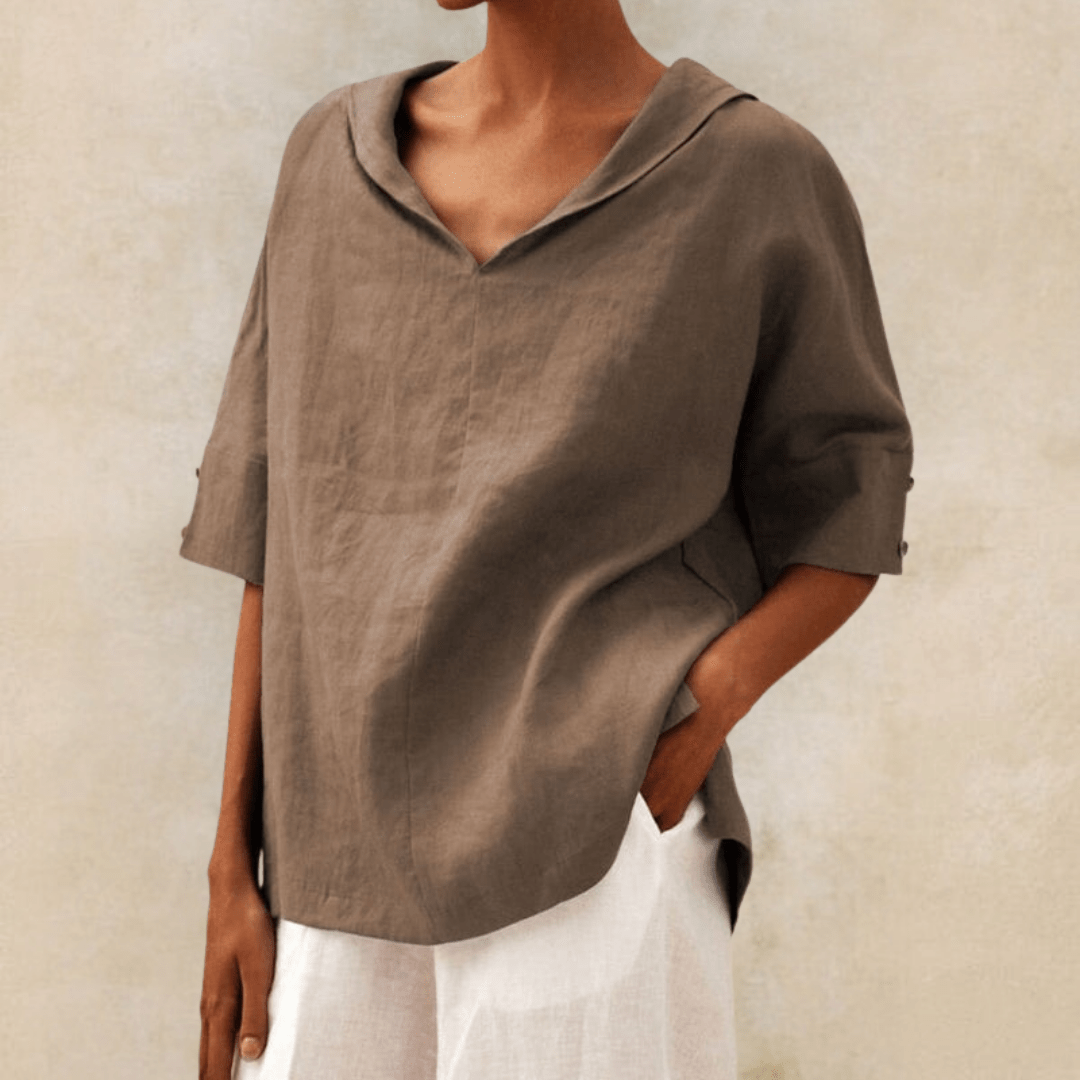 Mahaude Linen V-Neck Hooded Tunic Top