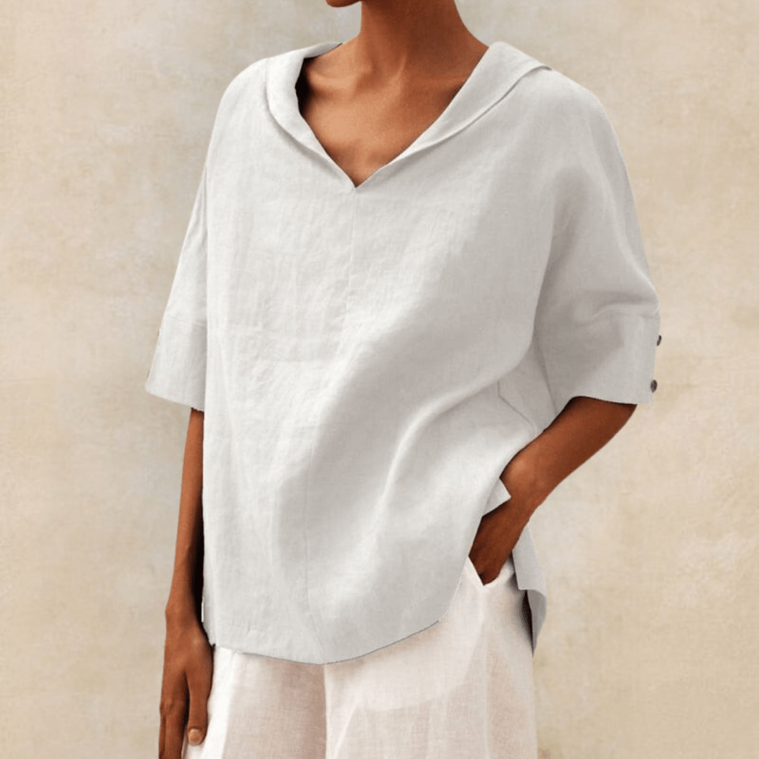 Mahaude Linen V-Neck Hooded Tunic Top