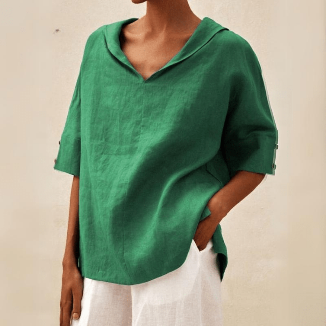 Mahaude Linen V-Neck Hooded Tunic Top