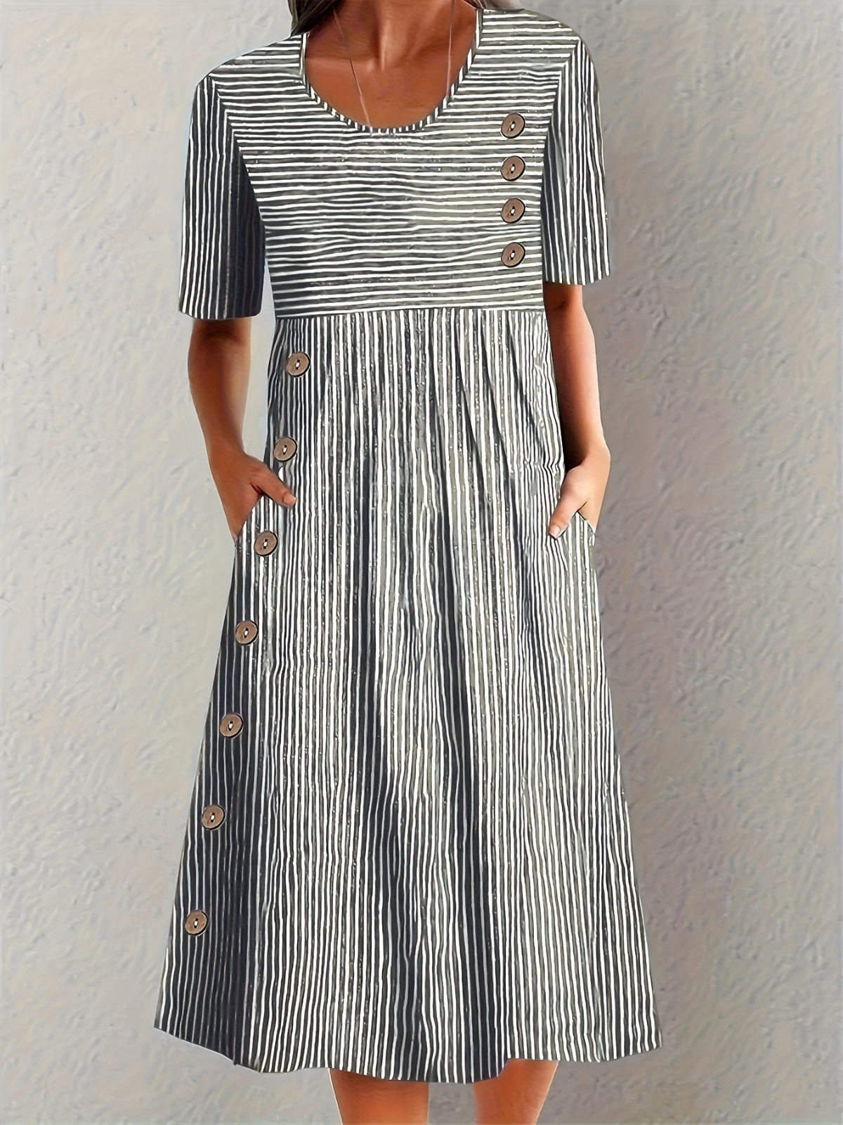 Denise Striped Button-Front A-Line Midi Dress