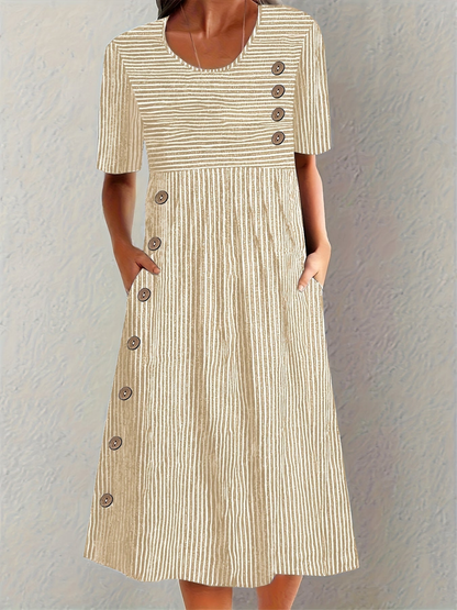 Denise Striped Button-Front A-Line Midi Dress