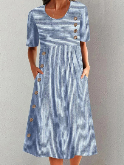 Denise Striped Button-Front A-Line Midi Dress