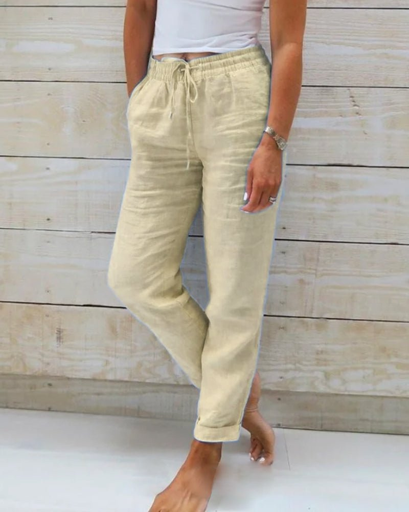 Renaude Linen Straight Leg Drawstring Trousers