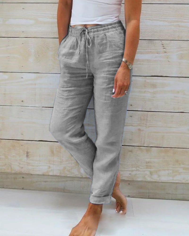 Renaude Linen Straight Leg Drawstring Trousers