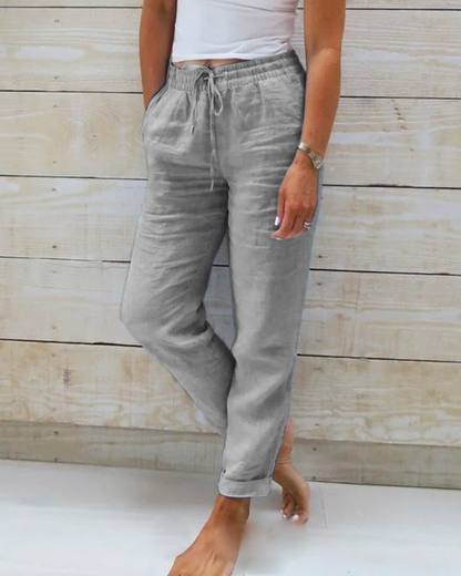 Renaude Linen Straight Leg Drawstring Trousers