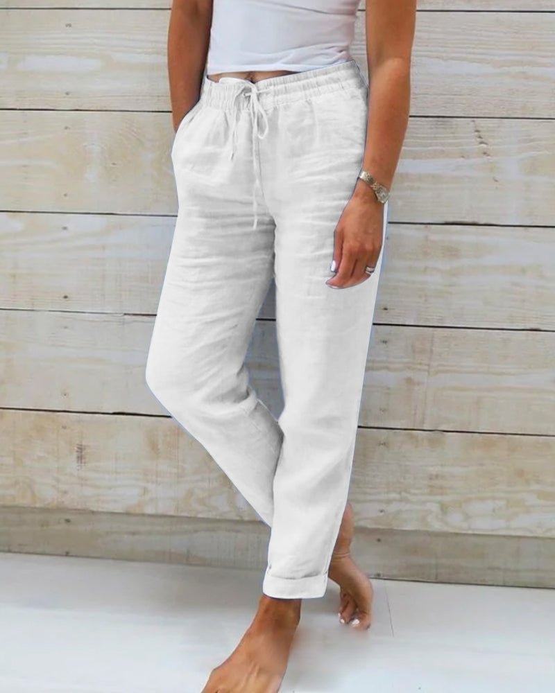 Renaude Linen Straight Leg Drawstring Trousers