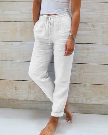 Renaude Linen Straight Leg Drawstring Trousers