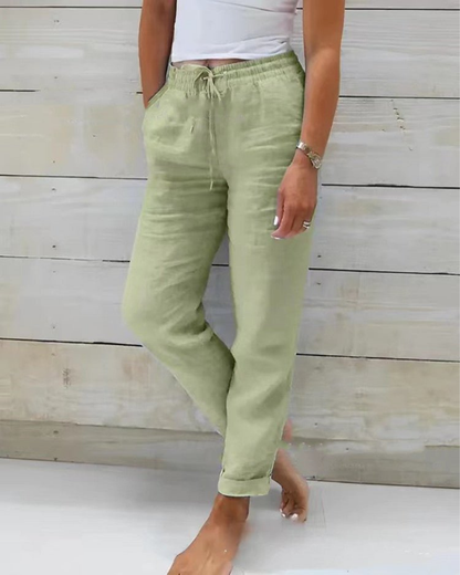 Renaude Linen Straight Leg Drawstring Trousers