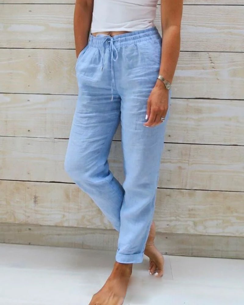 Renaude Linen Straight Leg Drawstring Trousers