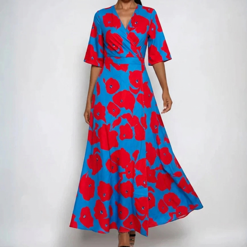 Gislaine V-Neck Belted Floral Maxi Dress