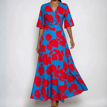 Gislaine V-Neck Belted Floral Maxi Dress