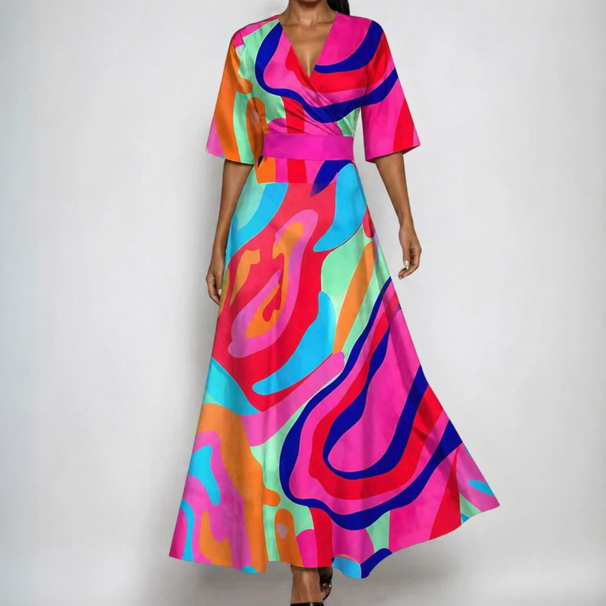 Gislaine V-Neck Belted Floral Maxi Dress