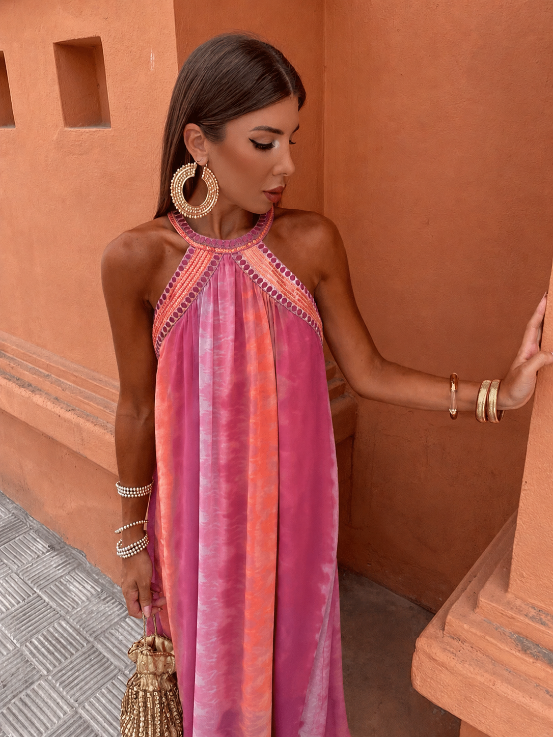 Nazeli Wedding Guest Halterneck Maxi Dress
