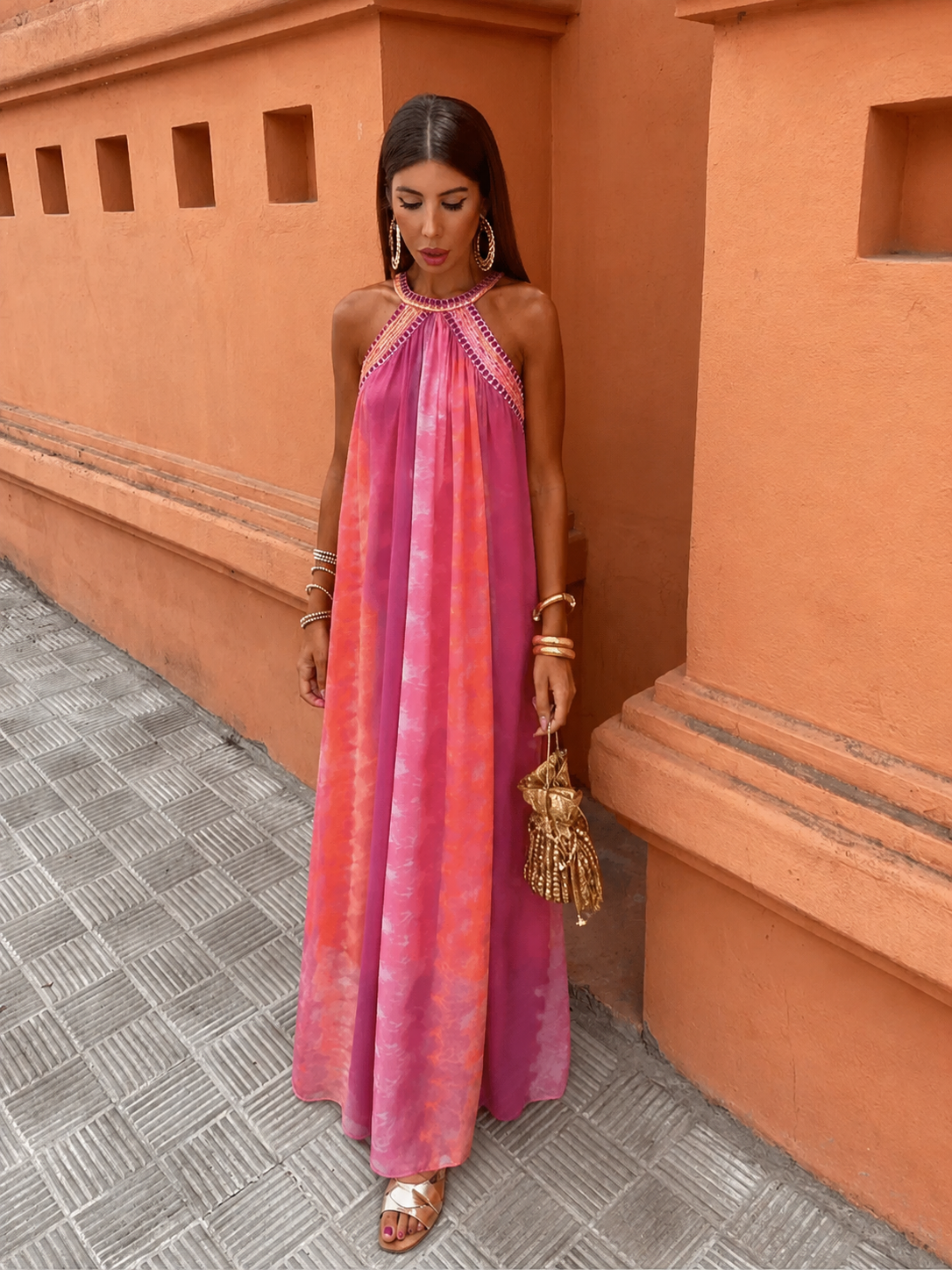 Nazeli Wedding Guest Halterneck Maxi Dress