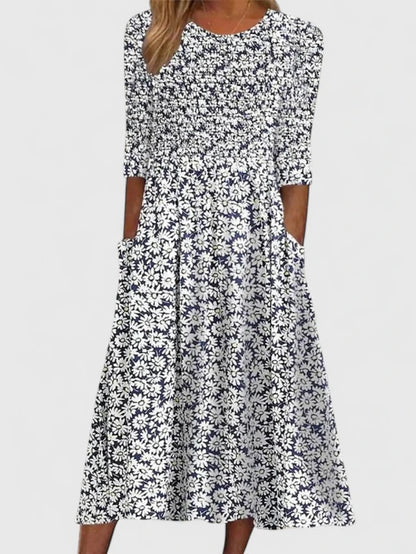 Torborg Floral A-Line Midi Dress with Pockets