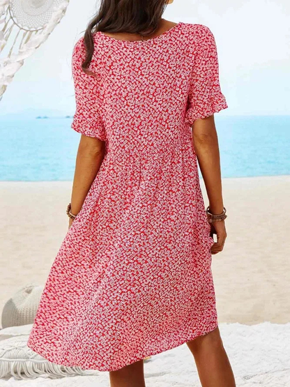 Roberge Floral A-Line Flutter Sleeve Midi Dress