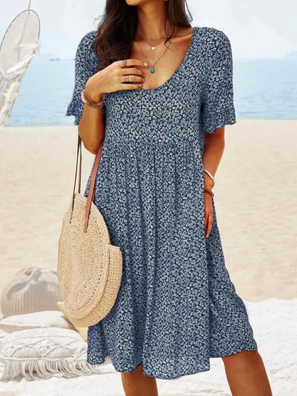 Roberge Floral A-Line Flutter Sleeve Midi Dress