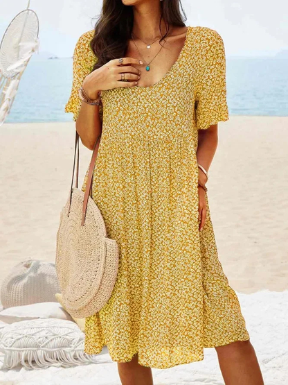 Roberge Floral A-Line Flutter Sleeve Midi Dress