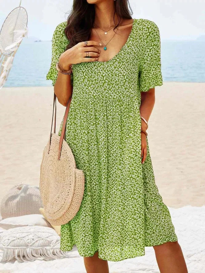 Roberge Floral A-Line Flutter Sleeve Midi Dress