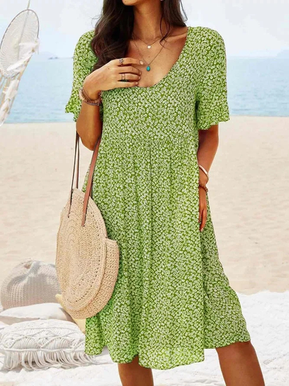 Roberge Floral A-Line Flutter Sleeve Midi Dress
