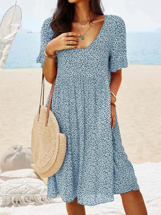 Roberge Floral A-Line Flutter Sleeve Midi Dress